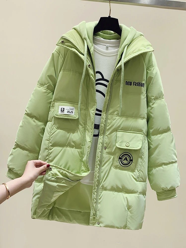 Зеленый высококачественный пуховик из двух частей со съемным капюшоном женская