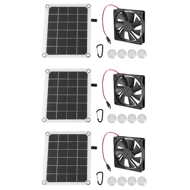 

3X Solar Panel Exhaust Fan, 5V10W Waterproof Solar Exhaust Fan, Portable Exhaust Fan For Rvs, Greenhouses, Pet Houses