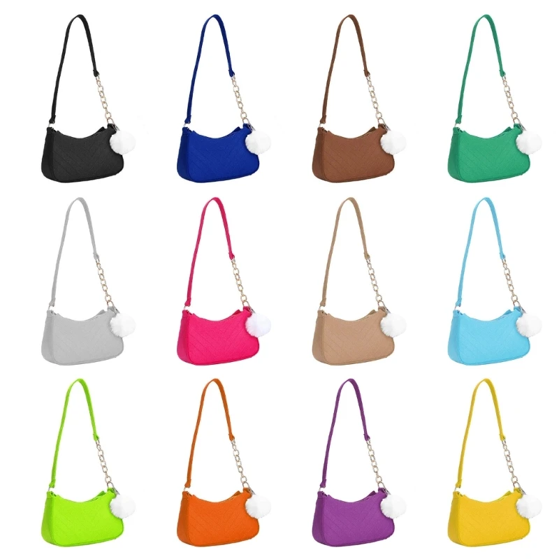 

2023 New Felt Shoulder Bag for Women Evening Handbag Armpit Bags Shoulder Bags with Pompom Summer Simple Handbags