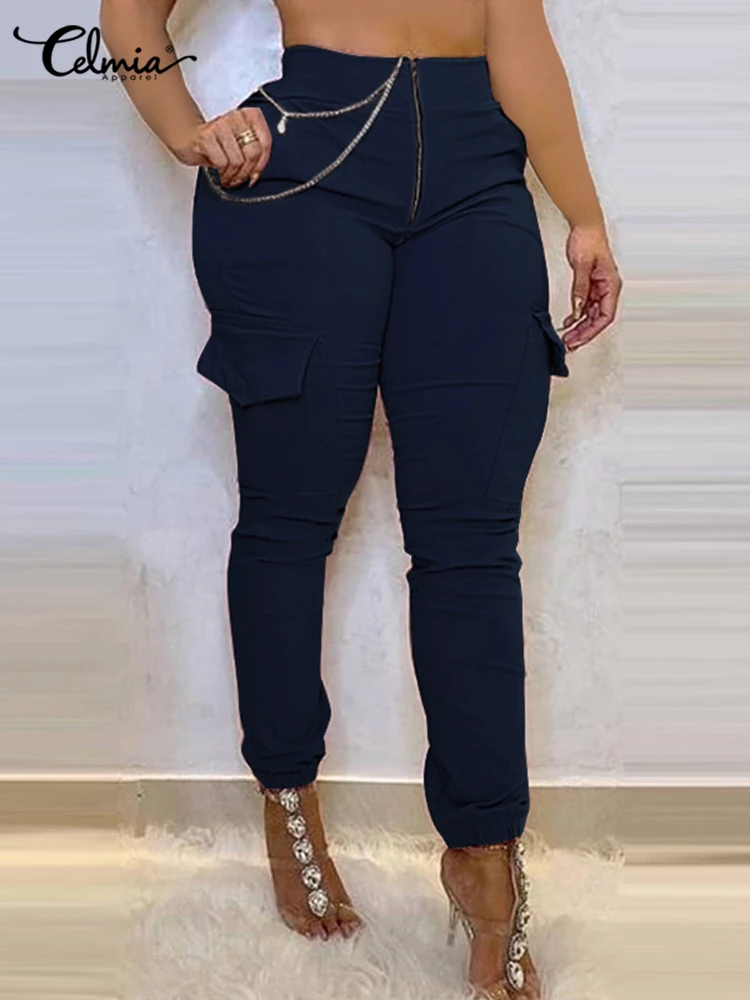 

Celmia 2022 Spring Breathable Harem Pant Streetwear Zipper Women Casual Legging Pants Skinny Oversized Elastic Fashion Trousers