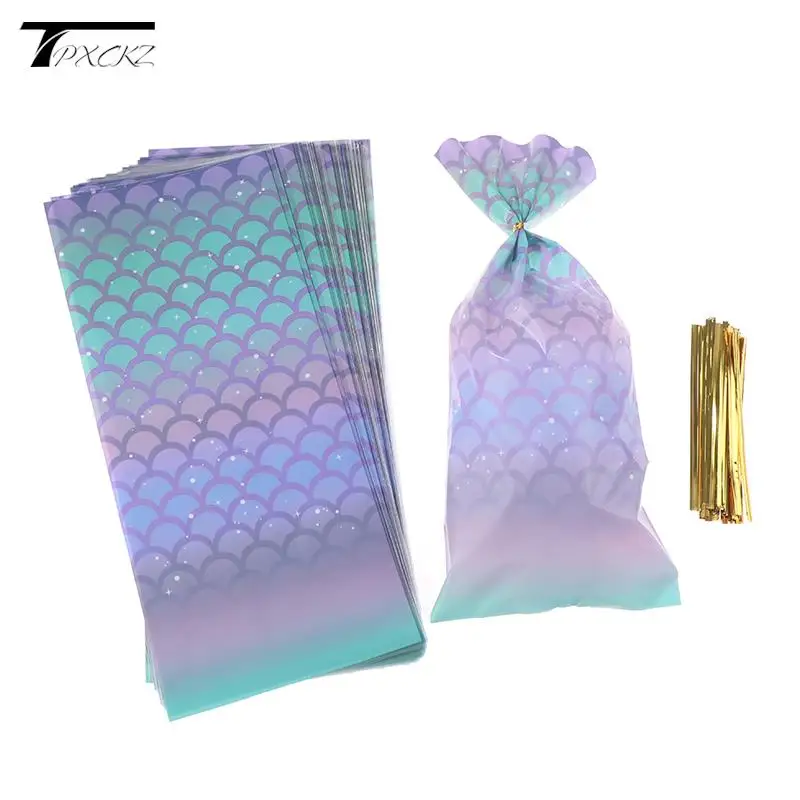 

50 шт., подарочные пакеты для конфет в виде хвоста русалки