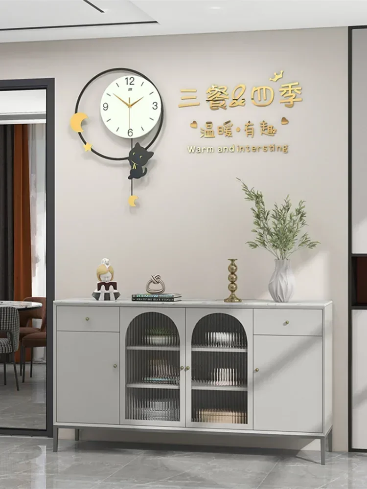 Скандинавские круглые настенные часы с качающимся котом современный дизайн