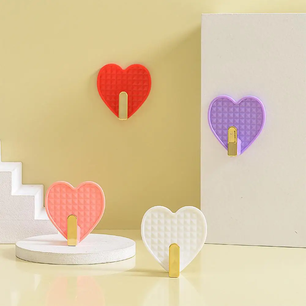 

Heart-shaped Kitchen Bathroom Hanger Odor-free Wall Hooks Durable Key Holder Household Storage Hook Free Punch Storage Hangers