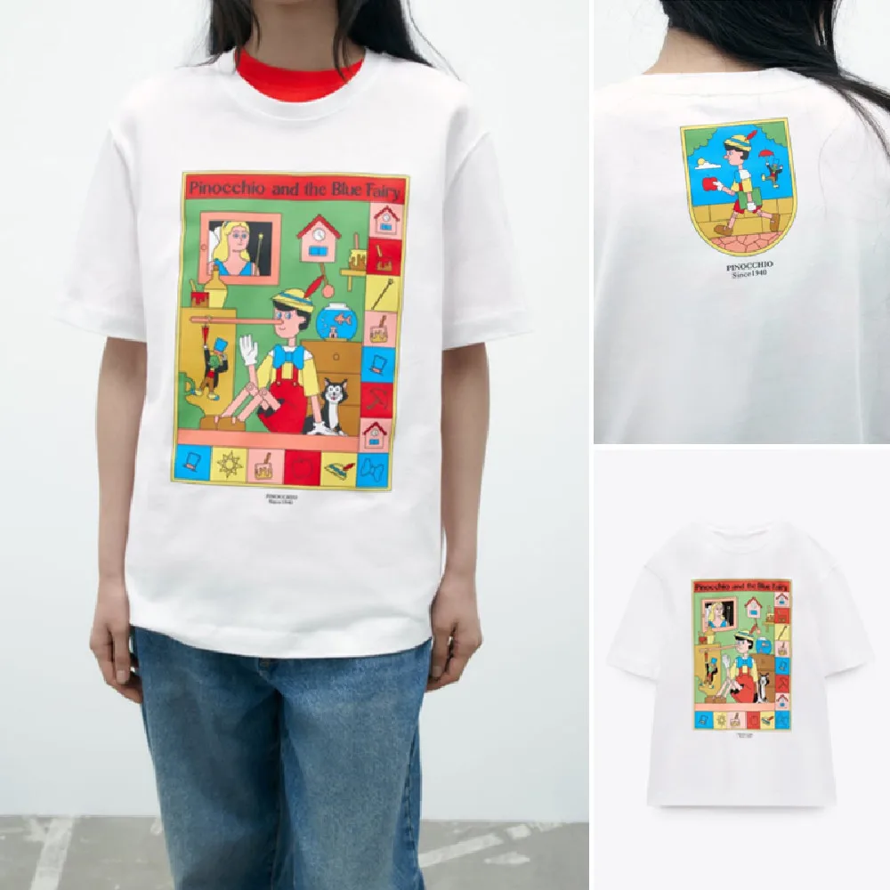 

COS LRIS 2023 Spring and Summer New Loose All-match Long Nose Boy Print Decoration Round Neck Short-sleeved T-shirt 1165108