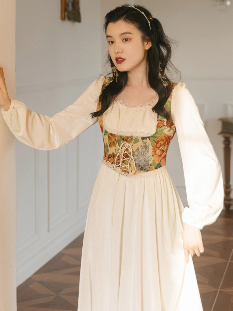 

Winter Women's Dress French Court Retro Dress Medieval Oil Painting Vest Velvet Dress High Level Light Luxury Dress