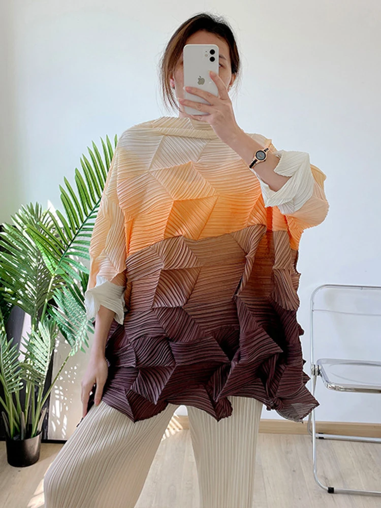 LANMREM плиссированные градиентные рубашки для женщин 2022 осень и лето новый цветной