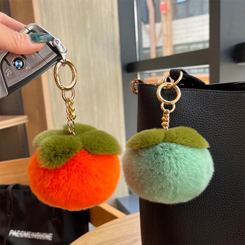 

Cute Plush Persimmon Real Rex Rabbit Fur Keychain Kids Bag Ornaments Pendant Women Car Keyring Jewelry Trinkets Birthday Gifts