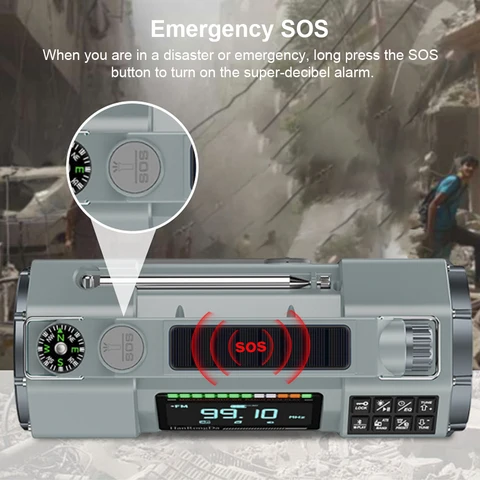 HRD-908 FM/MW/SW/VHF/WB солнечное радио аварийное радио с рукояткой уличный аварийный светодиодный фонарик с сигнализацией SOS BT динамик плеер