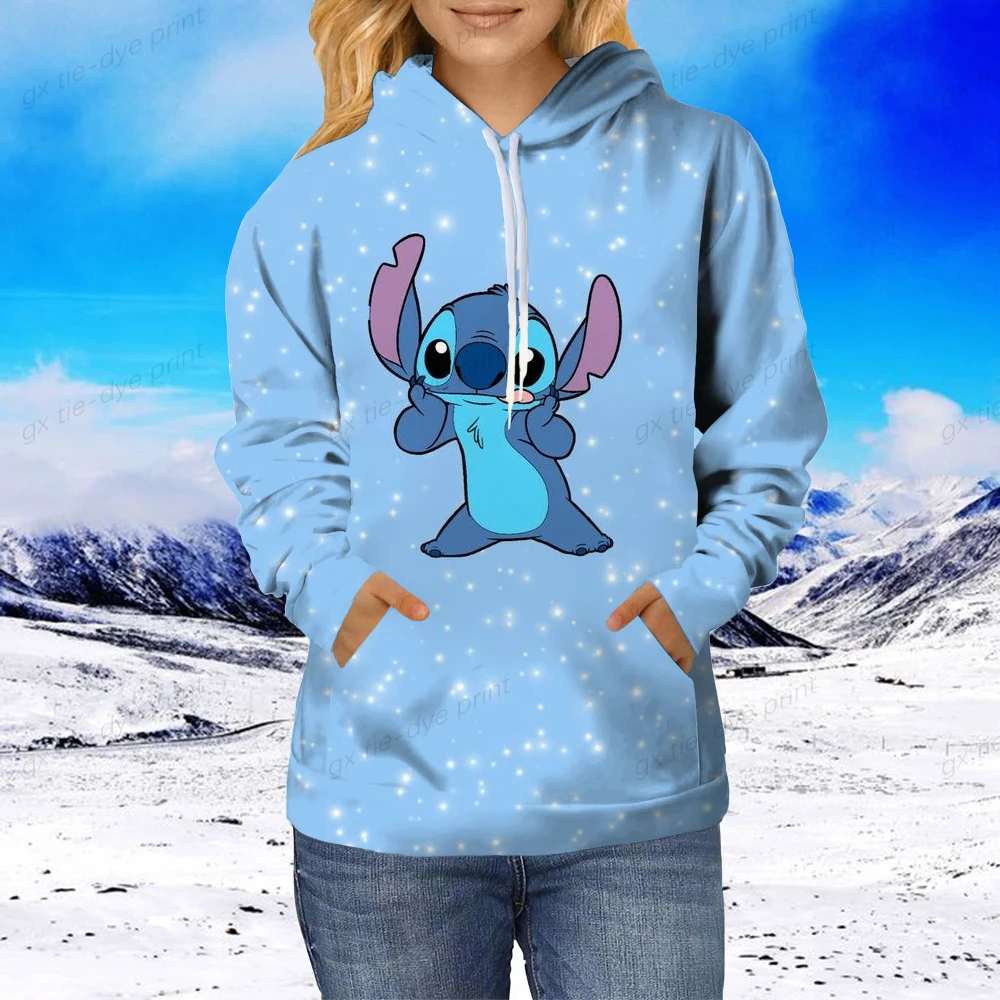 

Повседневные свободные толстовки с принтом Диснея, забавные женские топы, свитшот с длинным рукавом и кулиской с капюшоном и карманами, осе...