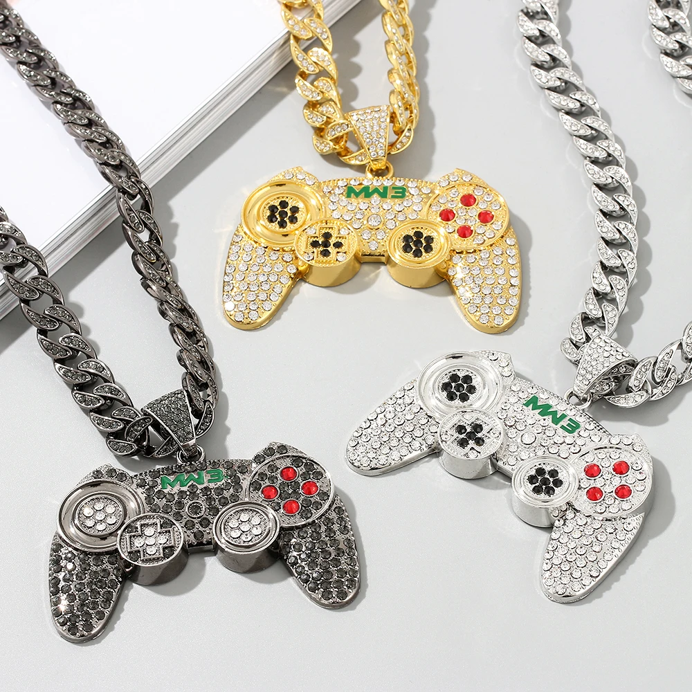 

Hip-hop Gamepad Fashion Iced Out Pendant Necklace Cool Miami Cool Motorcycle Necklace Thick Cuban Chain Jewelry Accessories