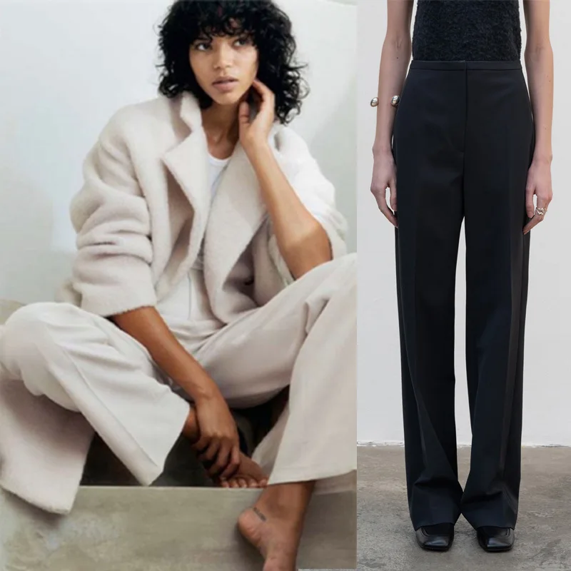 

Women's Solid Color Straight Long Pants 2022 Spring New Ladies All-Match Casual Mopping Pants with Zipper
