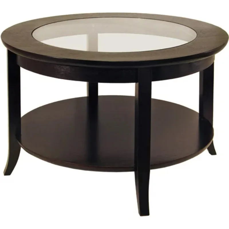 

Winsome Wood Genoa Round Coffee Table with Glass Top, Espresso Finish living room furniture