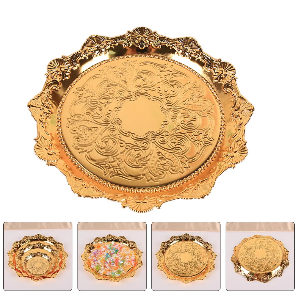 

Dessert Tray Luxury Serving Plates Nut Platter Round Metal Candy Trays Jewelry Dish Golden