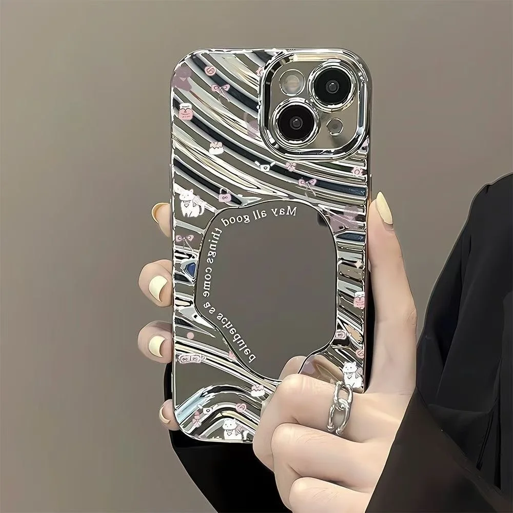 Зеркальный чехол для телефона Make Up iPhone 16 Pro Чехол 11 12 13 14 15 Max Curly Wave Bumper Жесткий