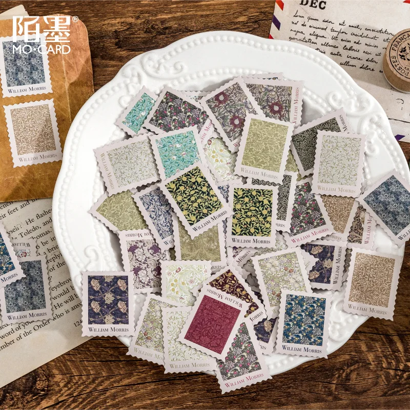 46 Pcs William Morris Pattern Collection Kawaii Aesthetic Pastel Art Agenda Journal Planner Stationery Stickers