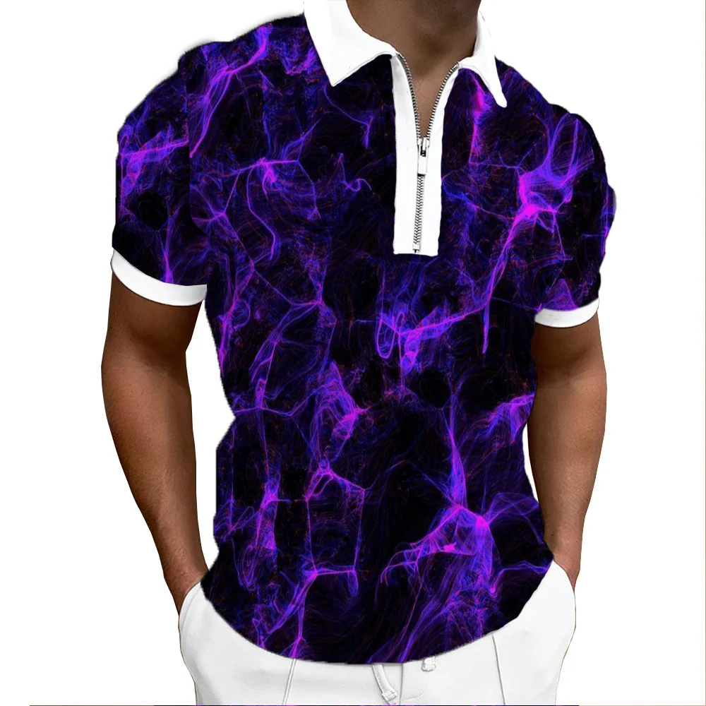 

Popular in Europe and America 3D printed summer Flame painting on lapel short sleeve pullover casual men's color hip-hop Polo
