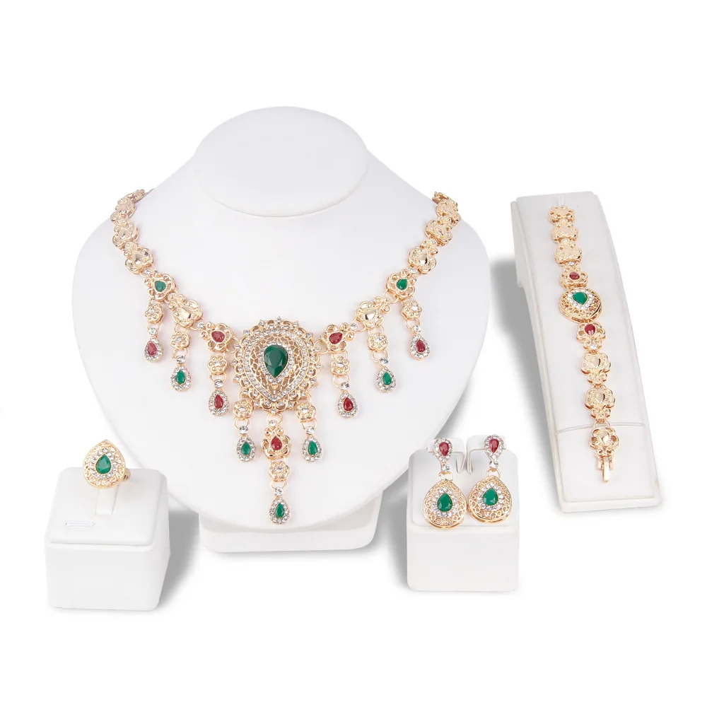 

Classic Bridal Jewellery Sets for Women's Dresses Accessories Cubic Necklace Earrings Set Gold Color Wedding Dresses