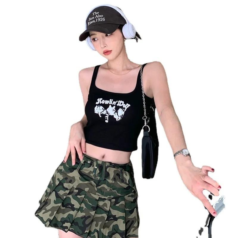 

Women Strap Vest Female Letter Women's Backless Crop Top Ladies Camisole Slim Fit Sexy Gather Underwear With Bra Pad Tank Top