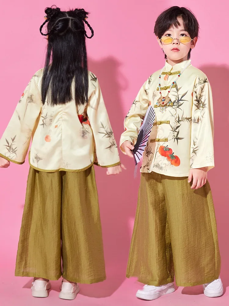 Костюм Тан Чинус для важного спорта yah vêtements Hip Hop pour enfants imprimé bambou haut doré pantalon largense