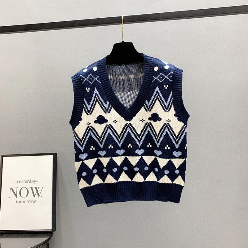 Вязаные жилеты DAYIFUN в клетку со стразами модный приталенный красный синий свитер