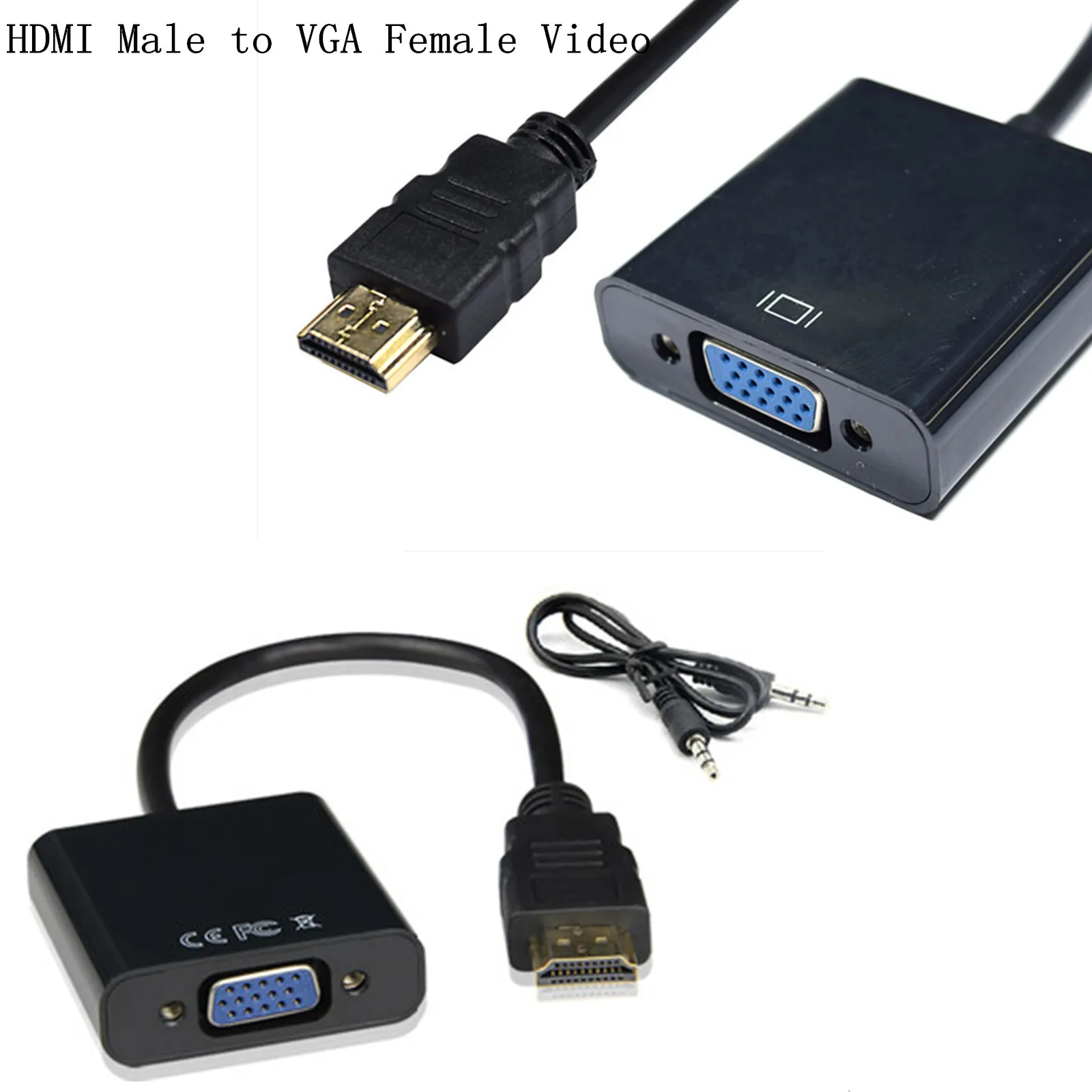 

HDMI Male to VGA Female Audio Port AV Adapter with 3.5mm Cable for PC HD 1080p 0.2m；