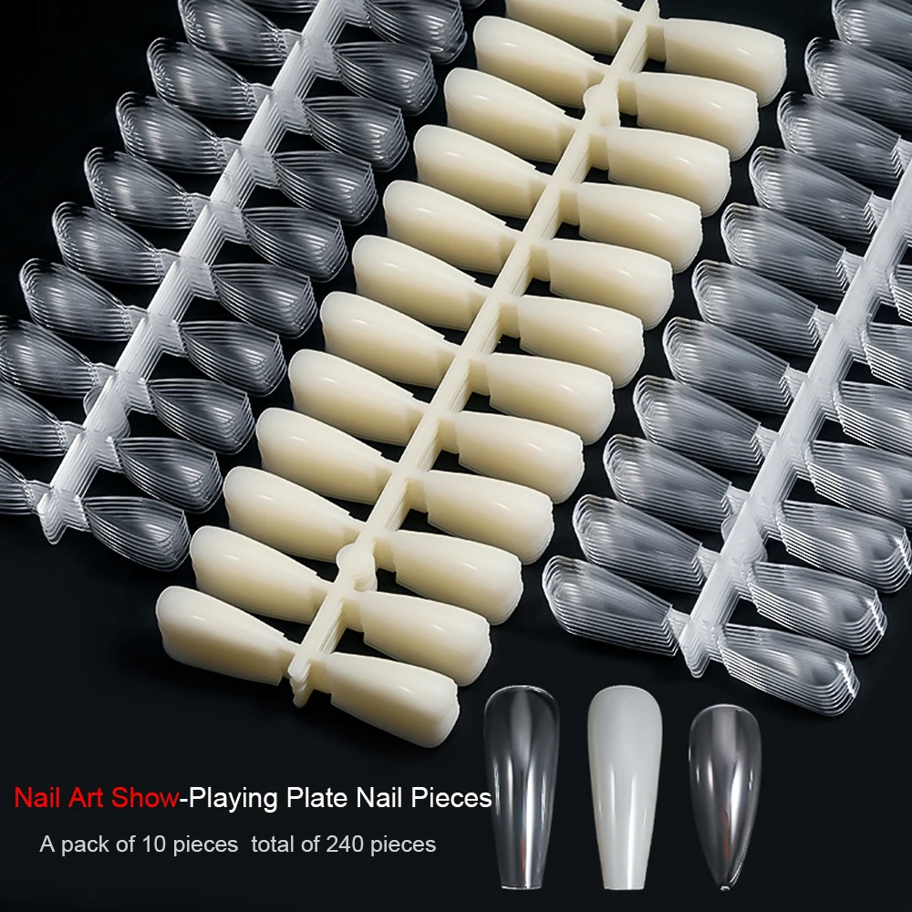 

240 pieces of fake nails transparent natural long trapezoid training nail pieces UV Gel Salon Design Manicure Tools