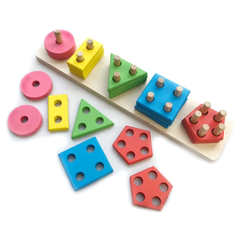 

Wooden Blocks Toy For Toddlers 1-3 Years, Non-Toxic Shape And Size Sorting Activity Puzzle Durable