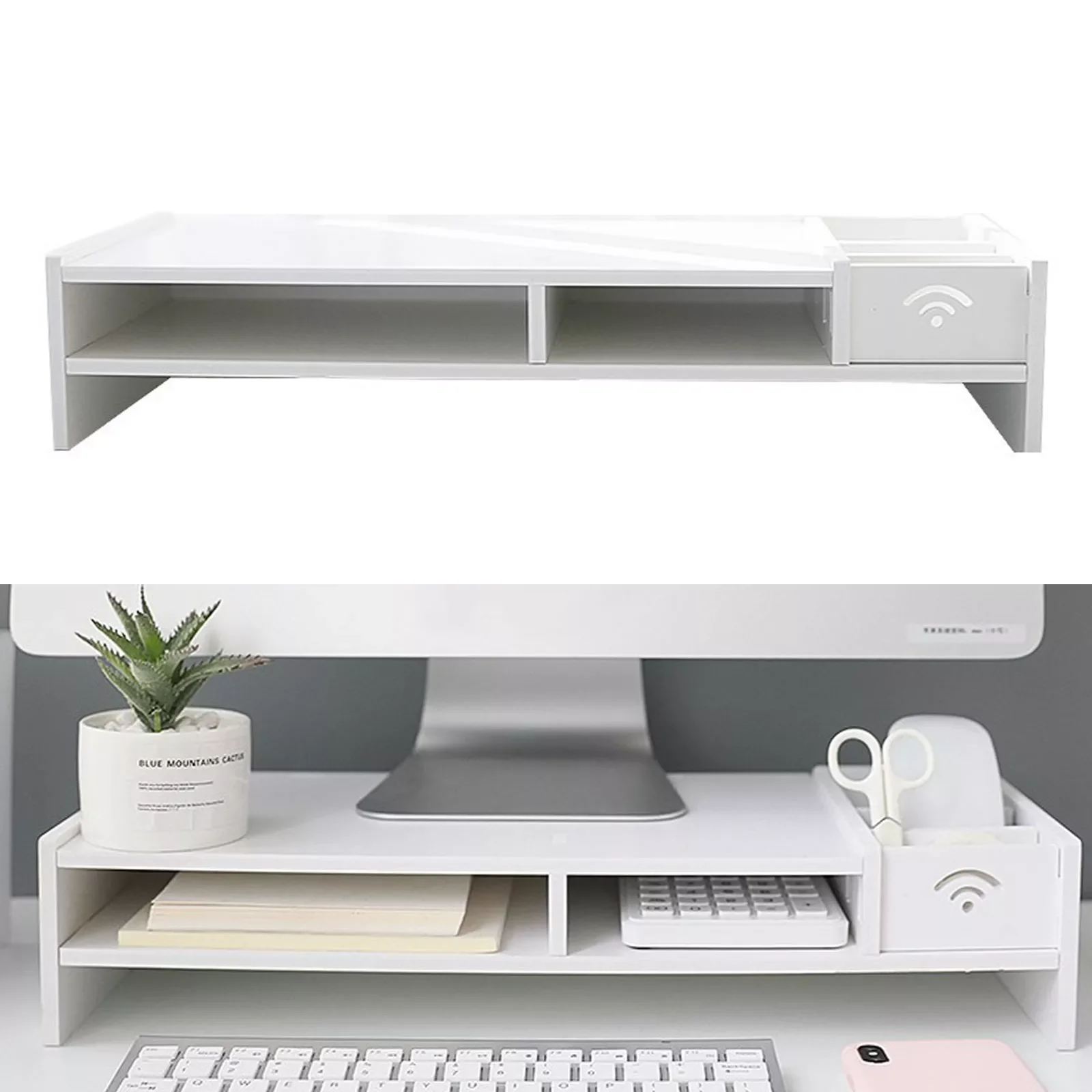 

Besegad PC Computer Monitor Stand Riser Laptop Holder 8mm Thicken Wooden Desk Organizer Shelf Easy Assemble for Office Desktop
