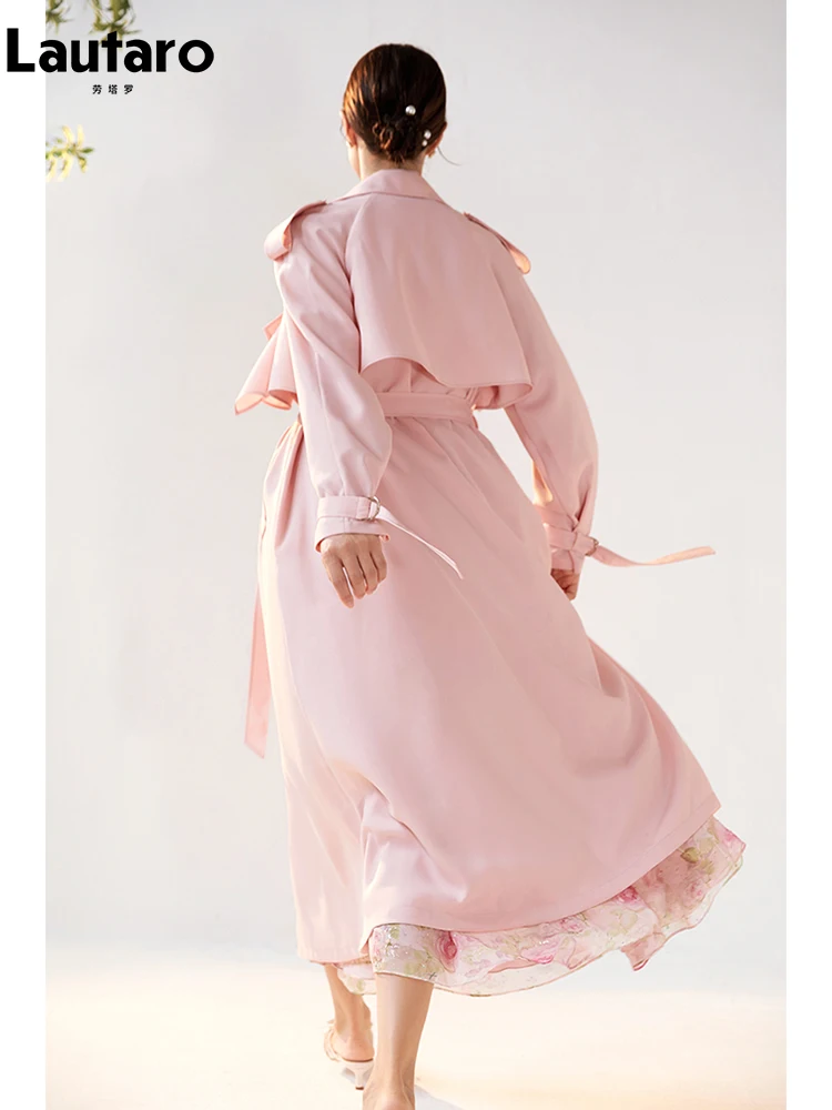 Lautaro Весна Осень Длинный Сладкий Тонкий Струящийся Мягкий Розовый Тренч Для