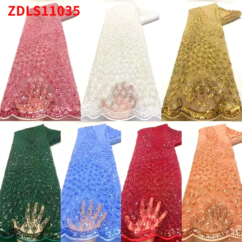 

Selling African ​Nigerian Beads Sequins Lace Cloth Womam Party Dress ZDLS11035