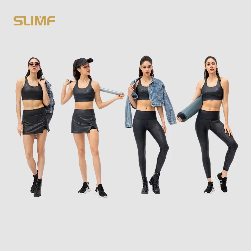 

SLIMF Новый женский спортивный бюстгальтер для йоги из двух частей с накладками на груди эластичные леггинсы с высокой талией из искусственно...