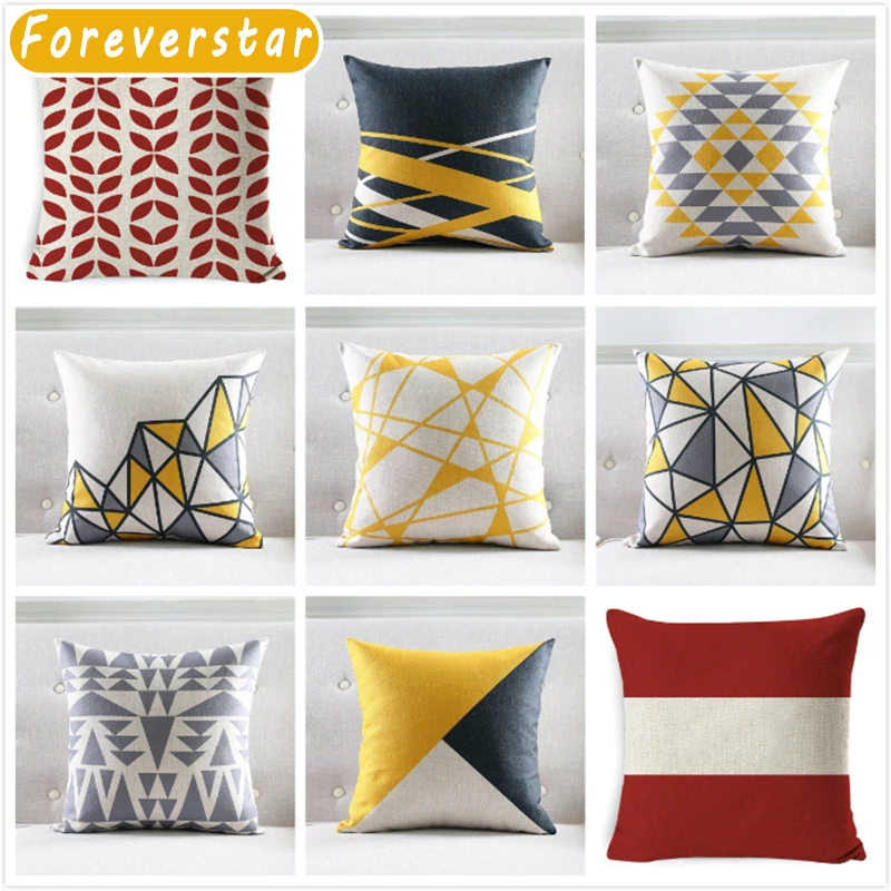 

Nordic Style Cushion Cover Gray Yellow Red Decorative Pillows Geometric Cushions Covers Home Decor Throw Pillow Case 45*45cm