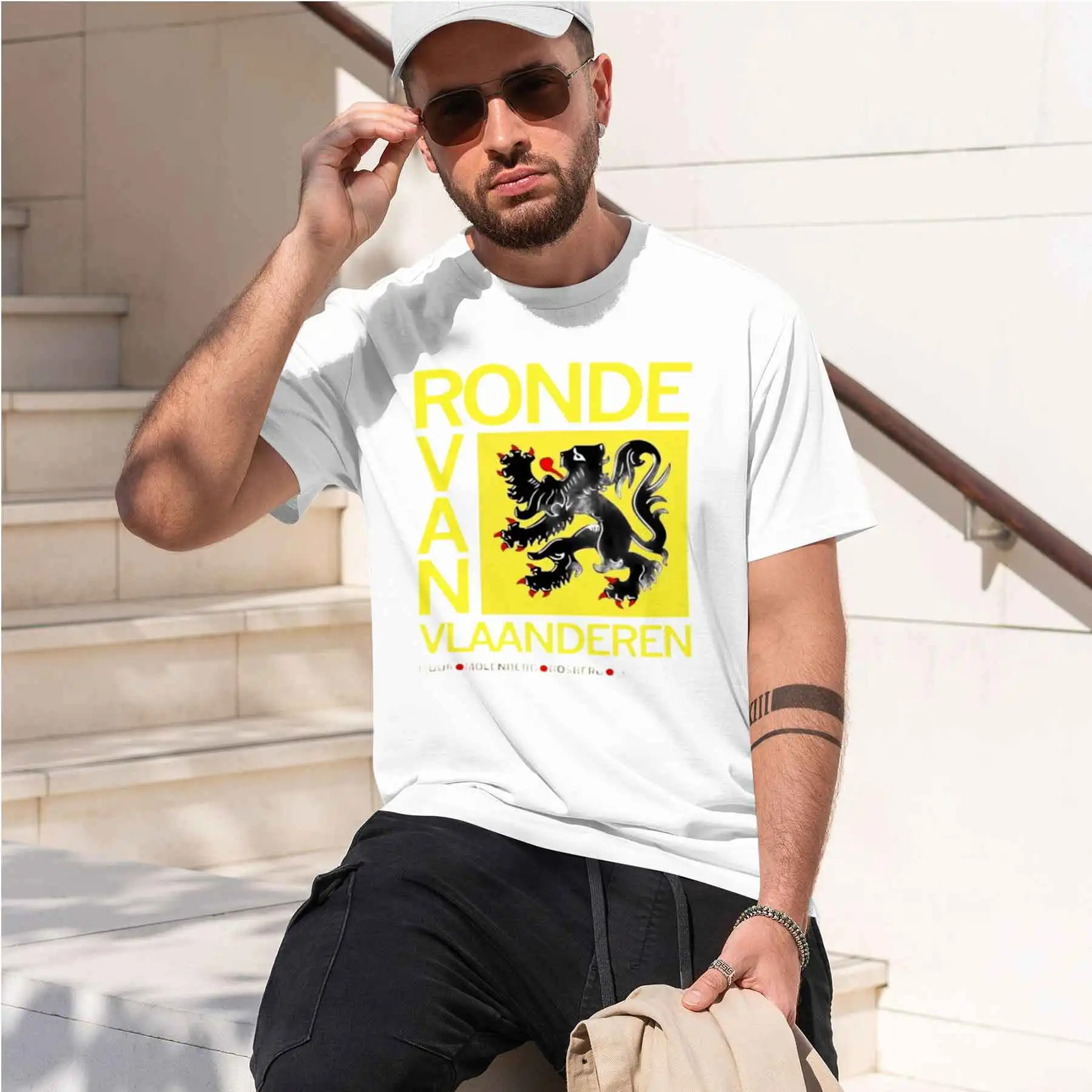 Фото Новая футболка с принтом 2026 года: Мужская велосипедная футболка Ronde Van Vlaanderen с классическим принтом флеммасского льва, повседневный топ с коротким рукавом №2