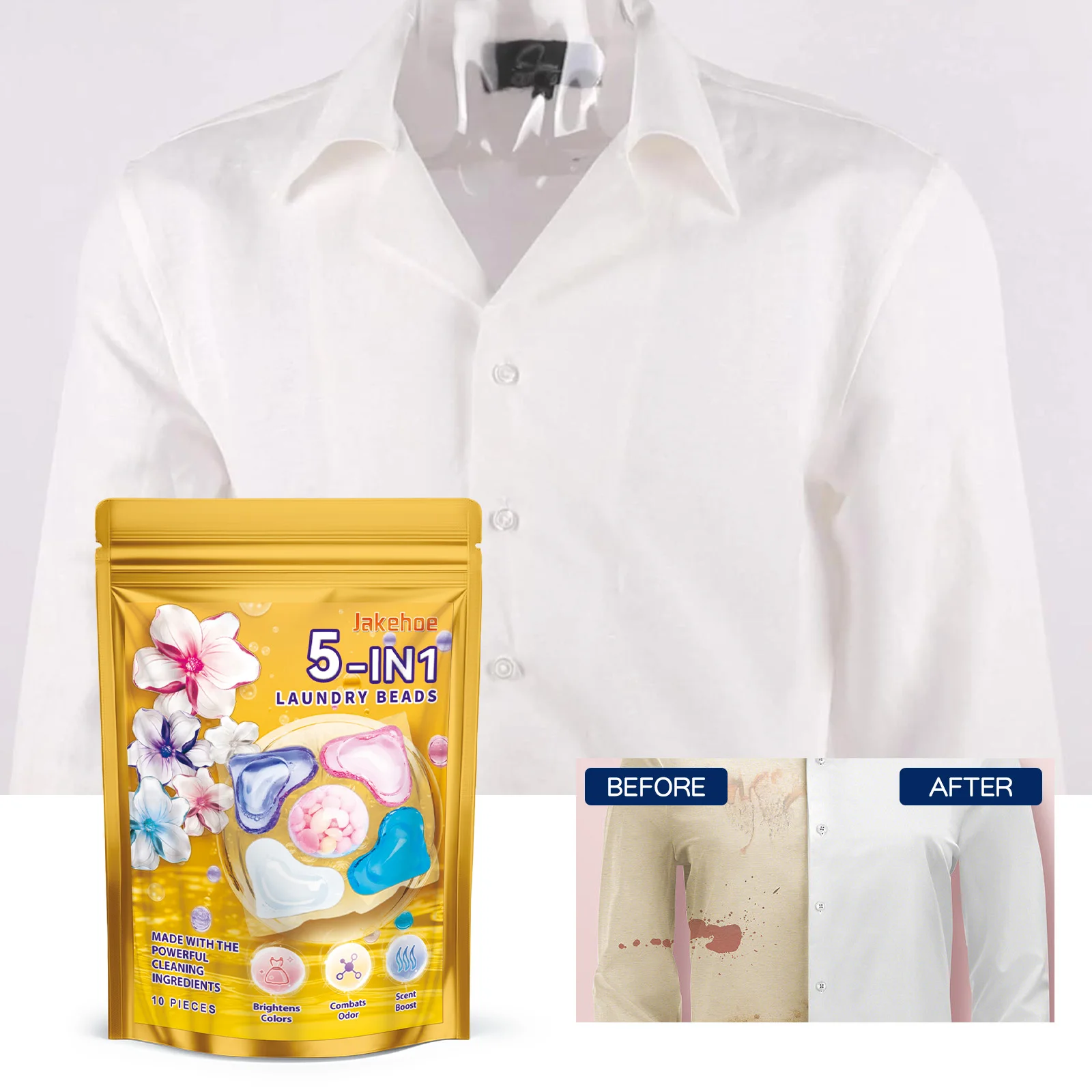 Jakehoe 10 шт. пакетик для стирки геля 5 в 1 очистки пятен стойкого аромата и гладких