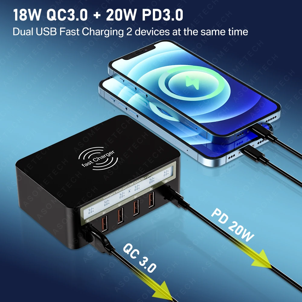 100 Вт Multi USB зарядное устройство для телефона Адаптер типа C iPhone 13 Быстрые