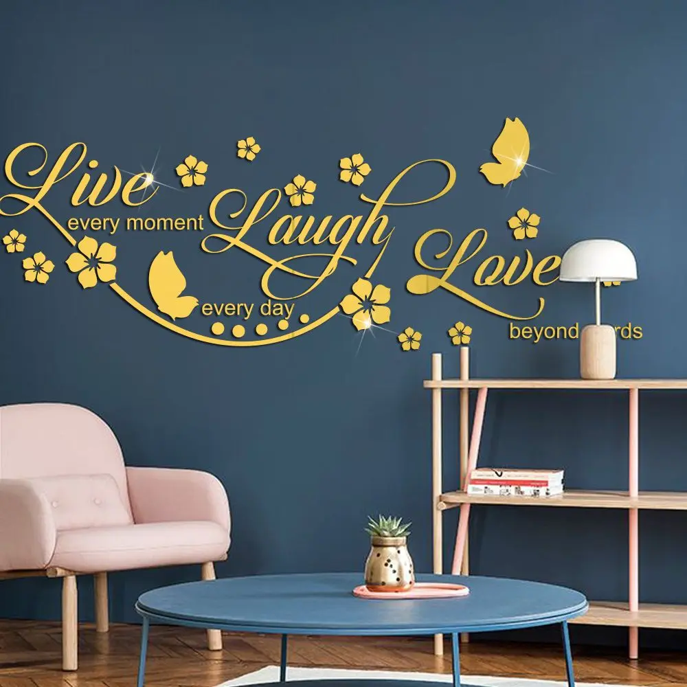 

Home Decal Removable Motivational Live Laugh Love Wall Decor Acrylic Mirror Quotes Wall Stickers Family Wall Decals