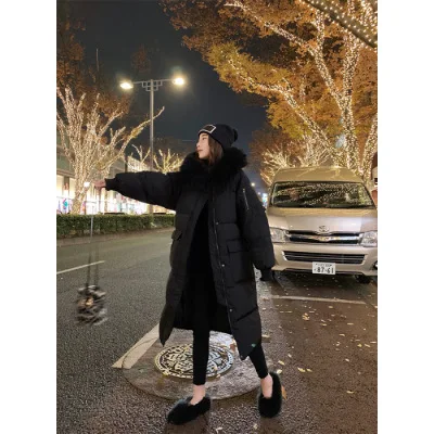 2023 Down Padded Jacket Women Fur Collar Design Sense Female Niche Korean Style Popular Mid-length Hooded Padded Jacket Women