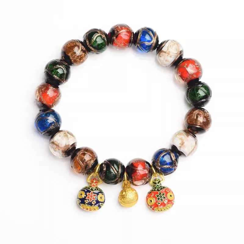 Подлинные товары Пекин ароматный Серый цветной глазурь браслет Cinnabar Duobao Золотой