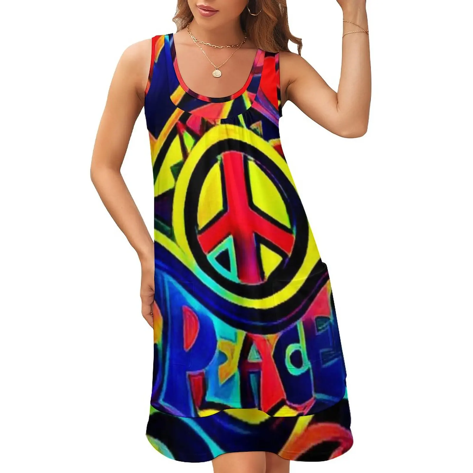 

Уличное платье мира и любви, смелые модные платья в стиле ретро, летнее сексуальное платье на бретелях с принтом, одежда без рукавов большог...