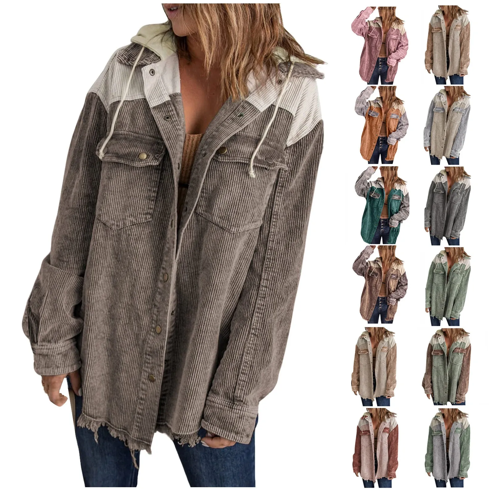 

Fashion Corduroy Shawl Jacket Women's Autumn New Korean Simple Hooded Long Sleeve Solid Jacket High Quality Outwear