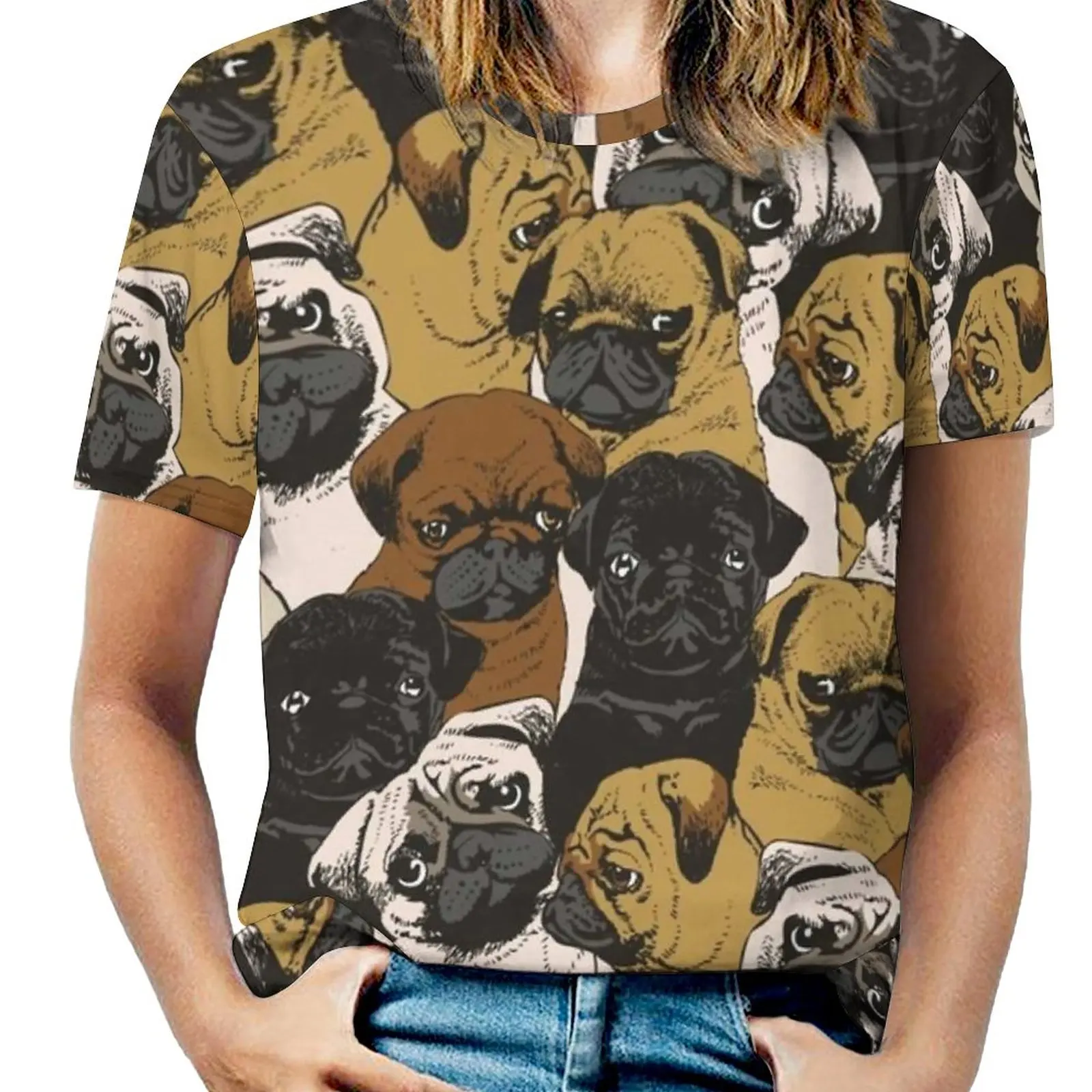 

Social Pugs Fashion Print Women Ladies Girls T-Shirt Harajuku Round Neck Short Sleeve Tops & Tees Pug Puglife Dog Pattern