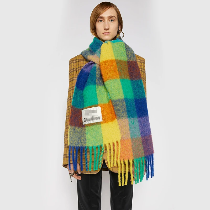 Кашемировый шарф Женская шаль утолщенный клетчатый кашемировый от акне на осень