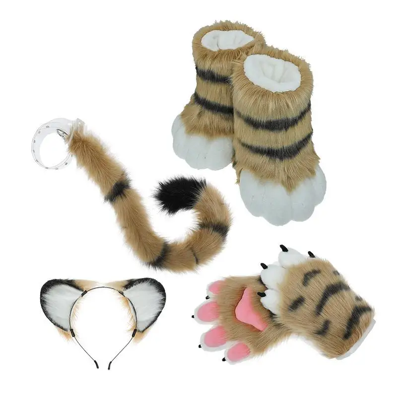 New Tiger Fursuit Claw Tail Kemonozume Cosplay Costumes Props High Quality Sets Plush Tiger Accessories Set Fashion Men Women