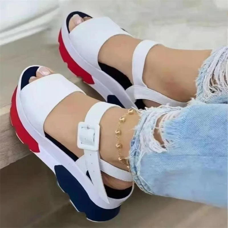 

Ladies Sandals 2022 New High Heels Ladies Platform Wedges Ladies Summer Sandals Buckle Non-Slip Beach Sandals Plus Size 35-42