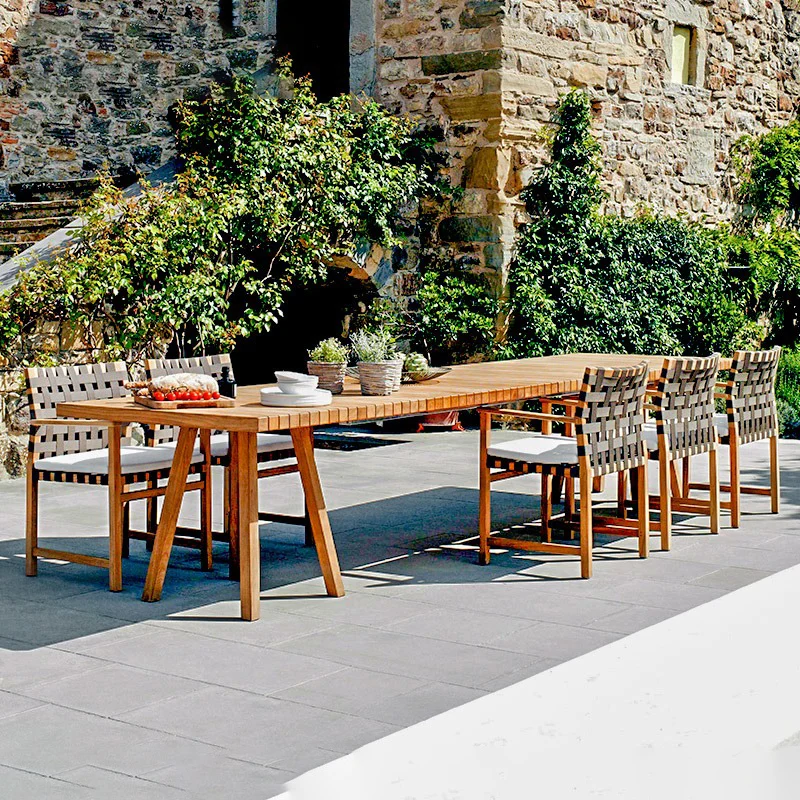 Уникальный двор вилла Скандинавская твердая древесина уличный диван из тика садовый стол для отдыха и стул комбинированный солнцезащитный...