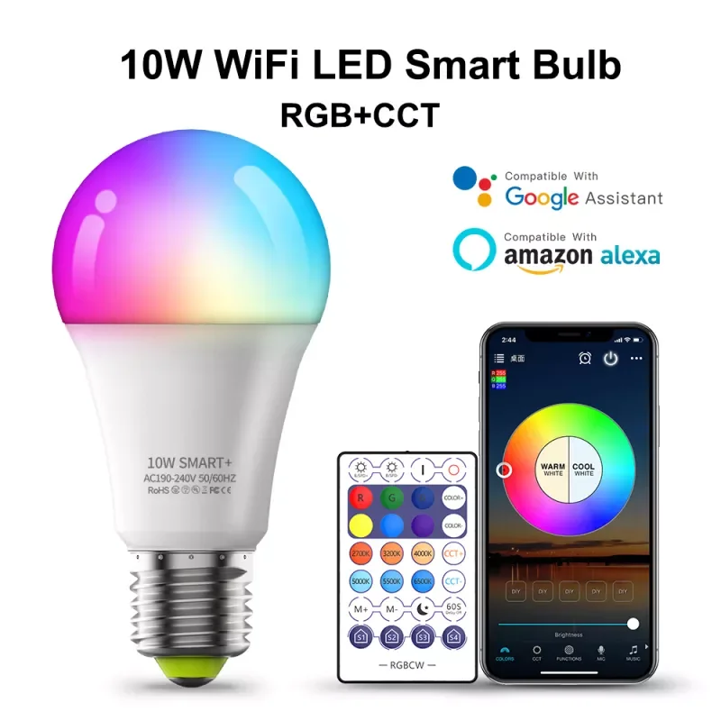 

Умсветильник лампа E27 с Wi-Fi и таймером, 10 Вт, 2700-6500 К