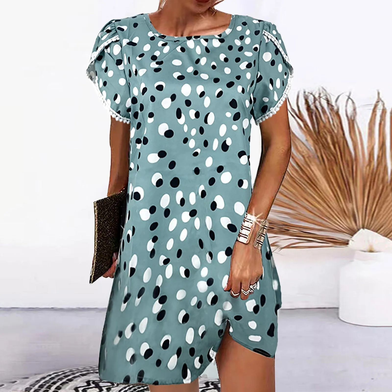 

Платье с карманами, длинные летние платья для женщин, повседневные модные принты, круглый вырез, короткий рукав, кружевные Симпатичные Длин...