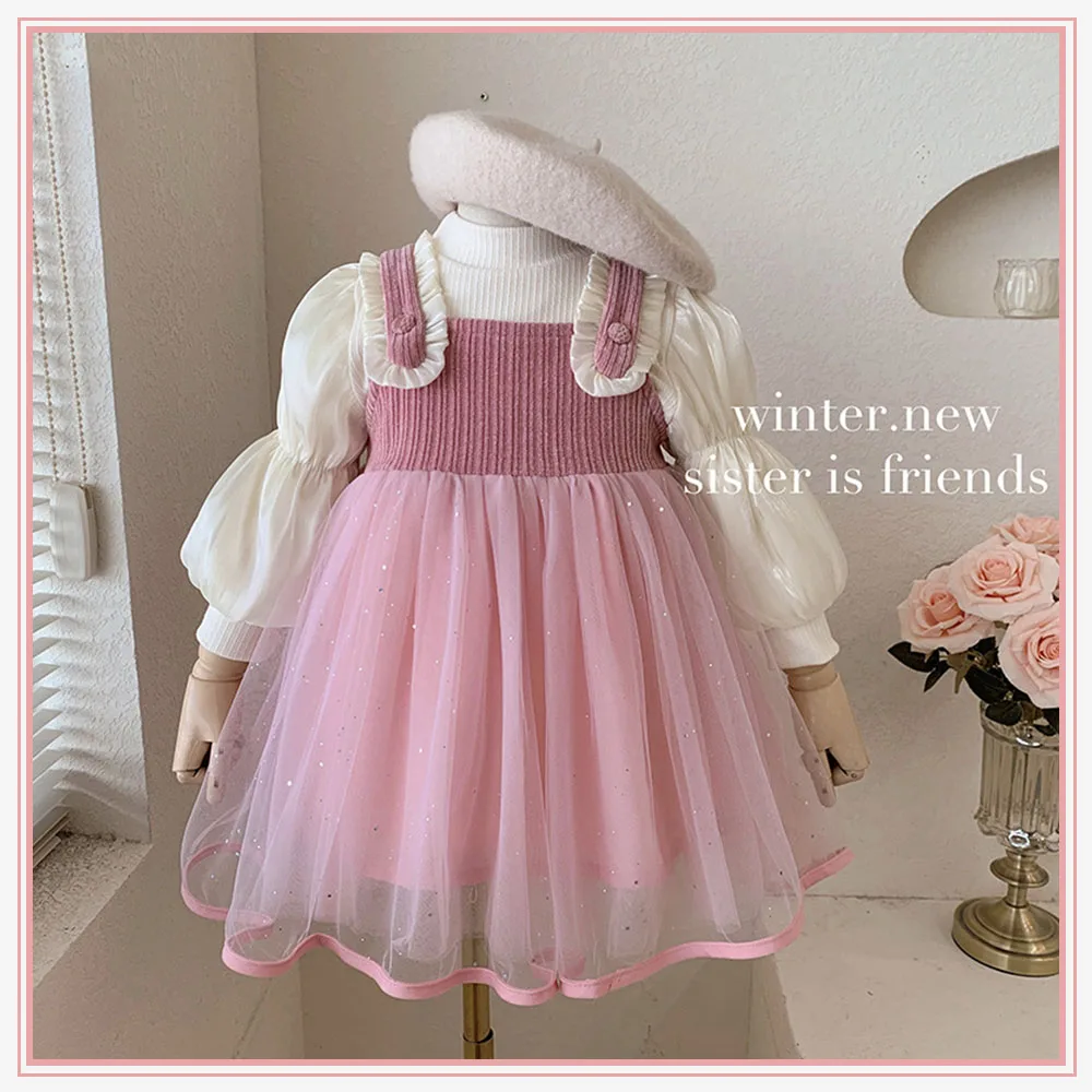 

2-8Y Fashion Girls Embroidery Retro Dress Set Spring Autumn Children Corduroy Sundress Vestido Doll Neck Shirt Kids Clothes