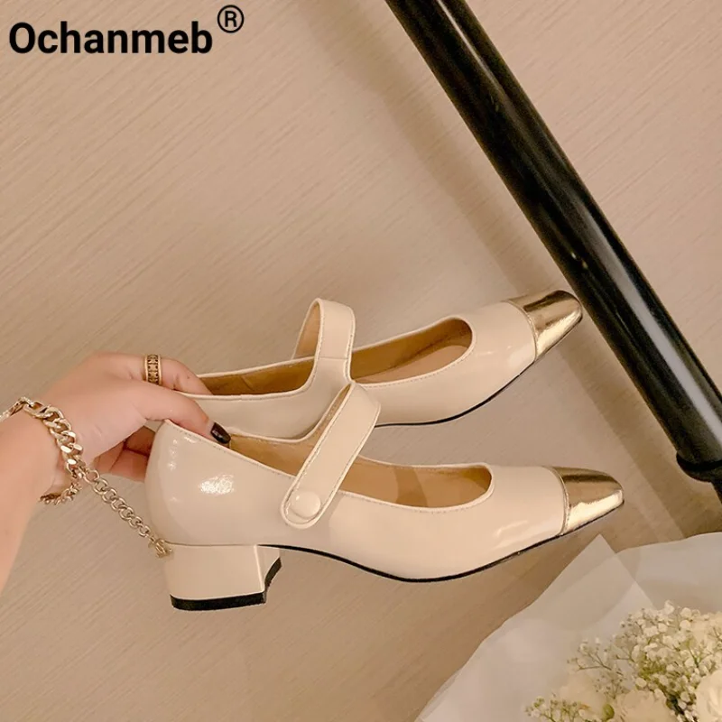 

Женские туфли Ochanmeb из натуральной коровьей кожи, роскошные брендовые Дизайнерские Туфли Мэри Джейн на квадратном каблуке, женские офисные ...