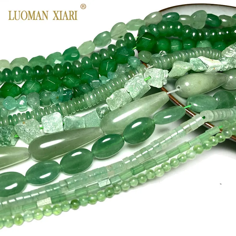 

Wholesale Natural Green Aventurine Various Shape Stone Beads Round Faceted Rondelle Square Oval for Jewelry Making Diy Bracelet